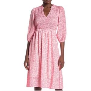 REVOLVE SUPERFOXX Smocked Floral Midi Dress Neon Pink L